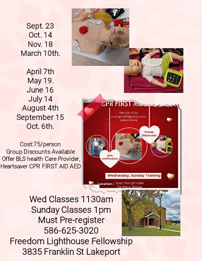CPR and First Aid training class schedule flyer